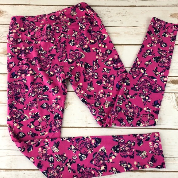 18 LuLaRoe Pink with Flowers Leggings Size OS - Picture 3 of 4